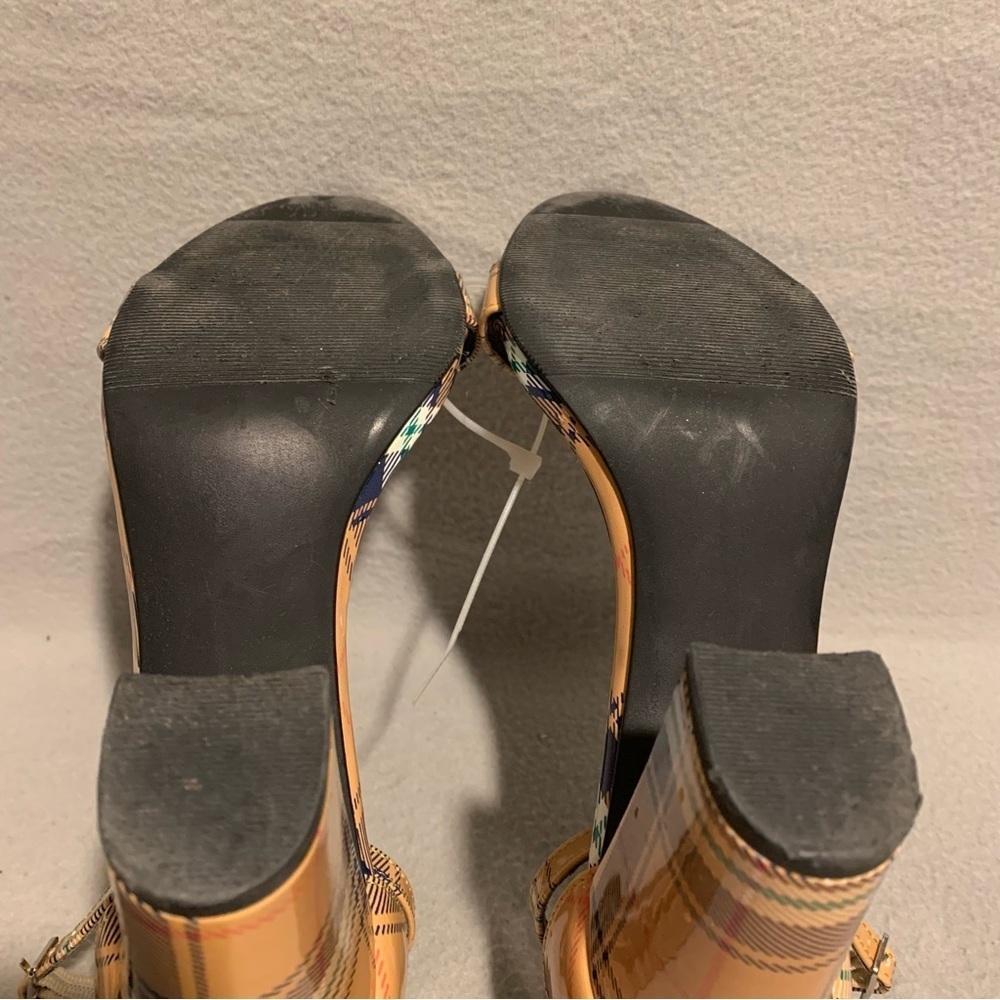 Madden Girl Sandals Women’s Size 7.5 M Yellow Plaid Beella Open Toe Block Heel - Picture 9 of 9
